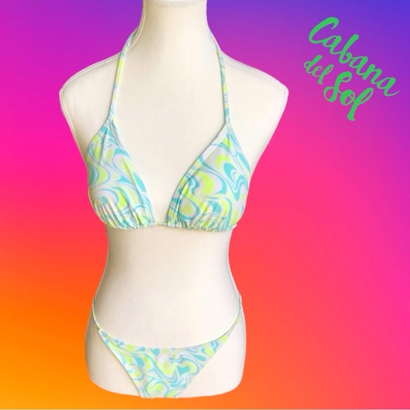 Swirl Bikini - Teal and Yellow ( with cover-up) - Picture 3 of 15